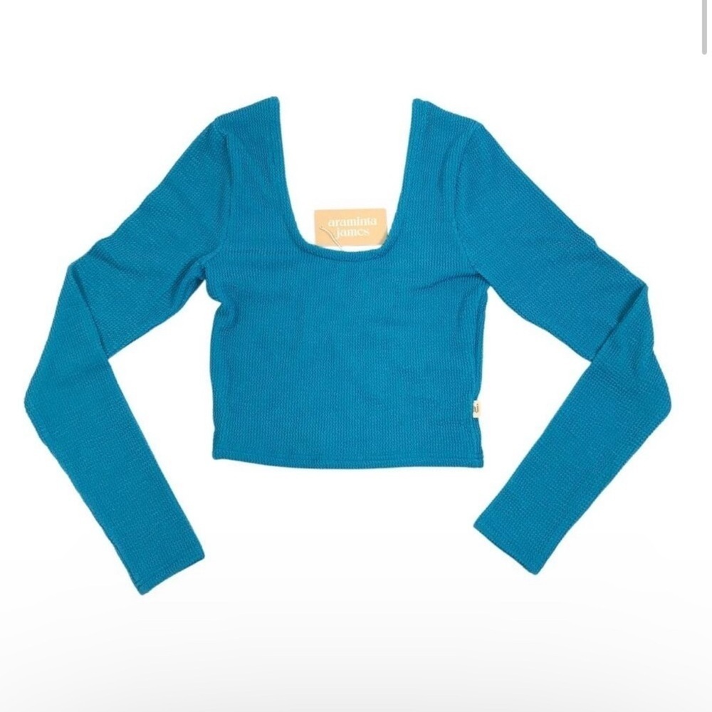 Blue Long Sleeve Fitted Crop top by Araminta James Ocean breeze crinkle top